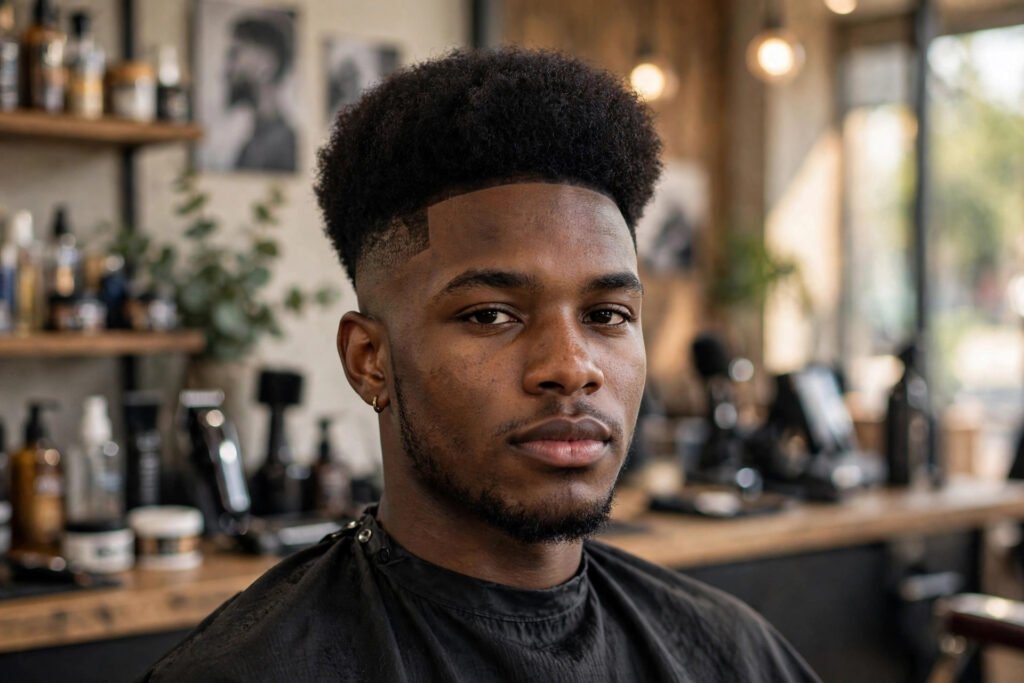 High taper fade with afro
