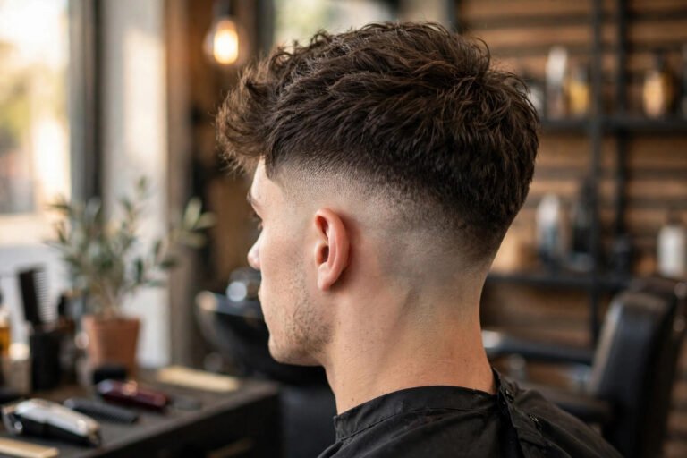 High taper fade haircut with textured top