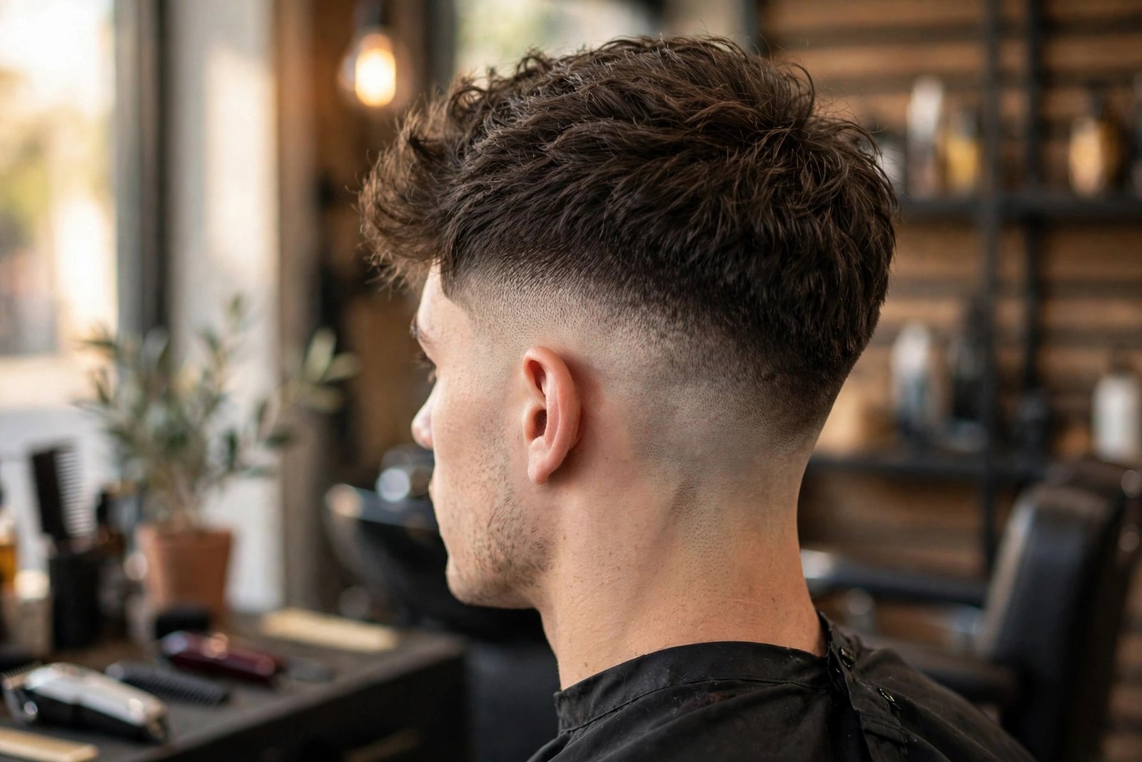 High taper fade haircut with textured top