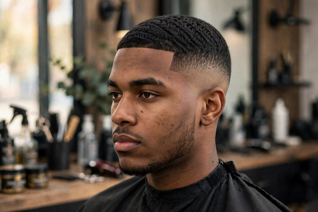 High taper fade with waves