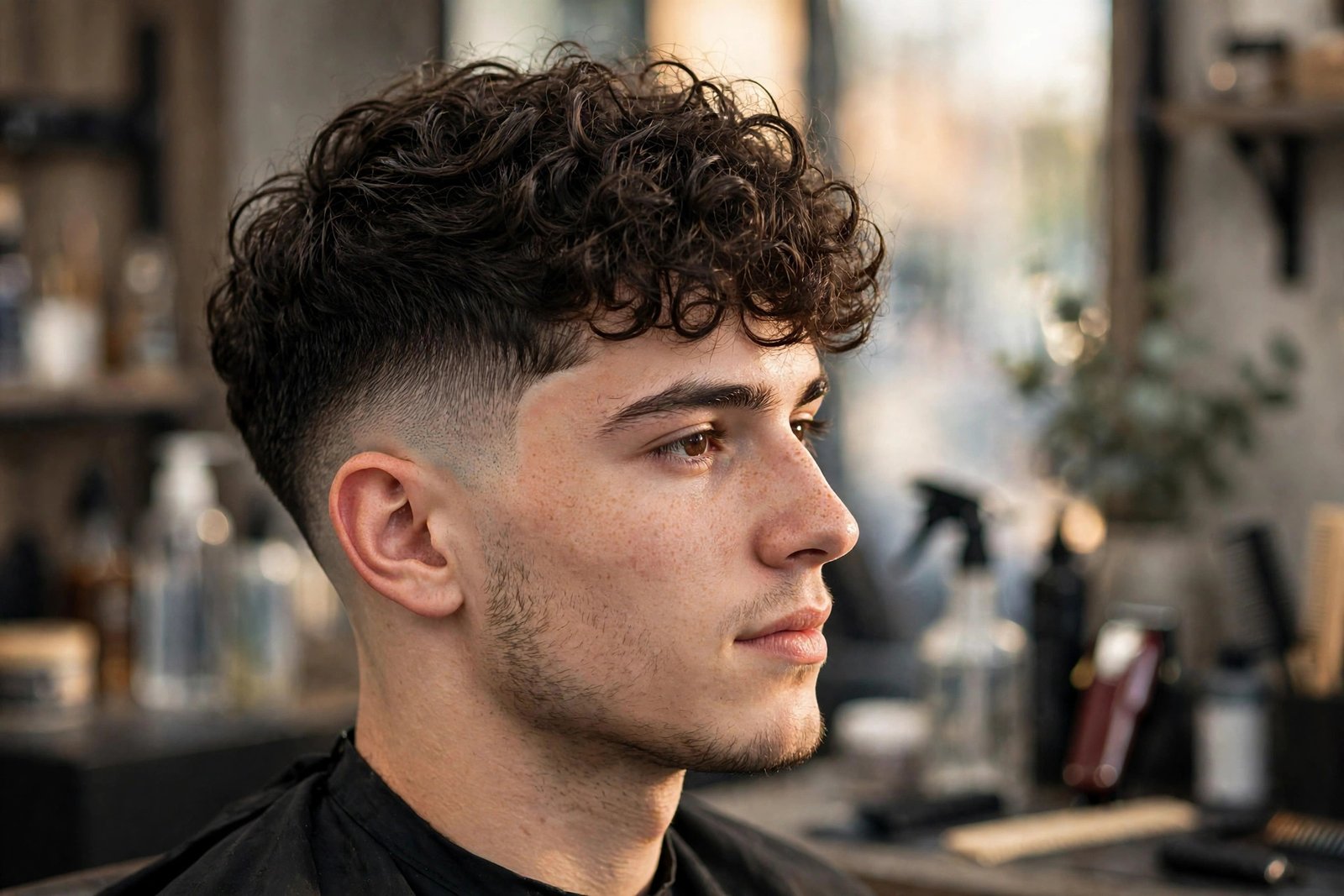 Mid taper fade with curly hair