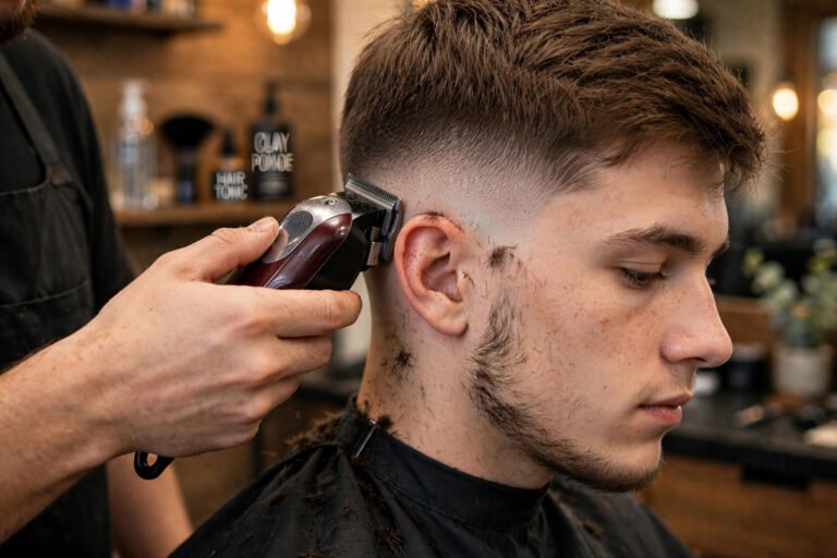 Barber creating a fade haircut